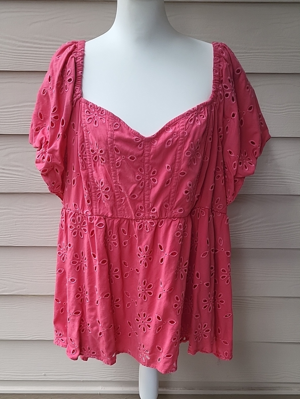 Torrid Pink Babydoll Eyelet Challis Blouse 4X | Peplum Top